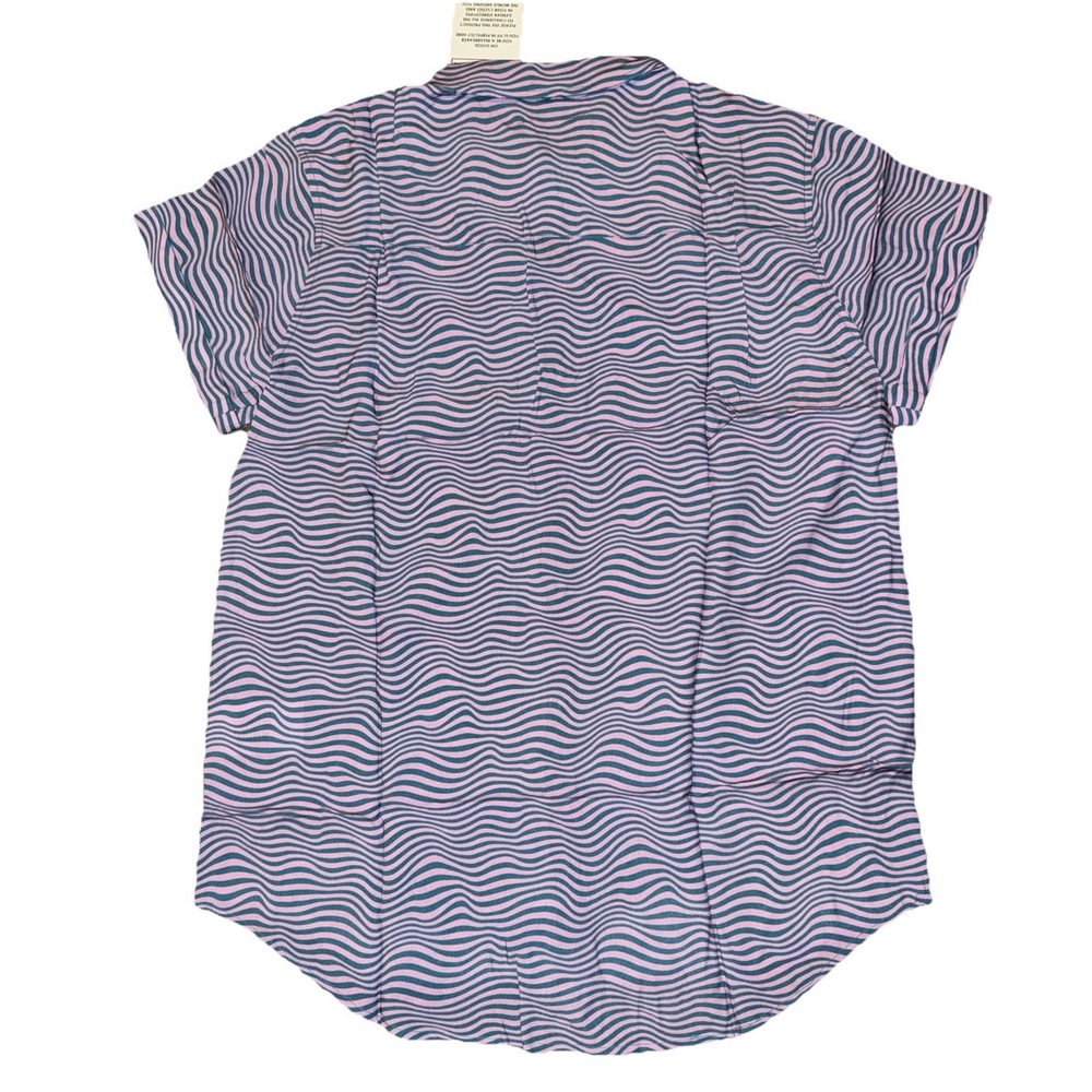 Wildfang Button Up Womens Medium Sonic Wavy Stripe Empower Short Sleeve Shirt - Picture 3 of 3